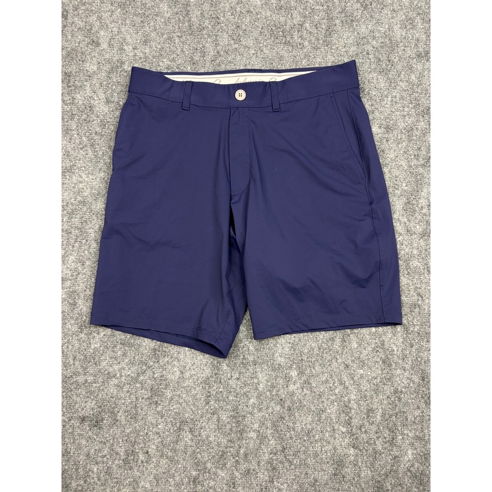 Johnnie-O Performance Shorts Mens 32 Navy Blue Golf Casual Stretch Flat Front